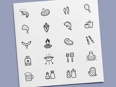 Barbecue Icons barbecue bbq beef steak chicken food grill icon icon design icon set icons illustration meat sausage seafood vector