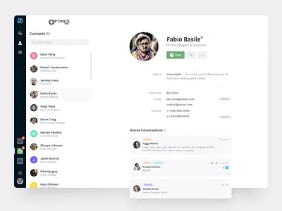 Contacts Page chat contacts detail greens members profile ui ux web app