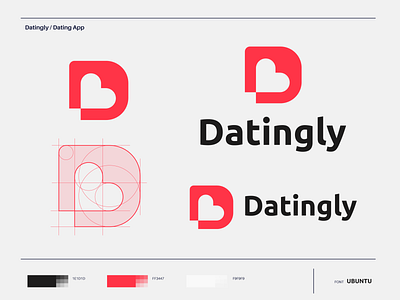 Datingly - Logo design app application branding color color palette concept dating datingapp datingly design designer designing grid identity logo mark scheme system vector