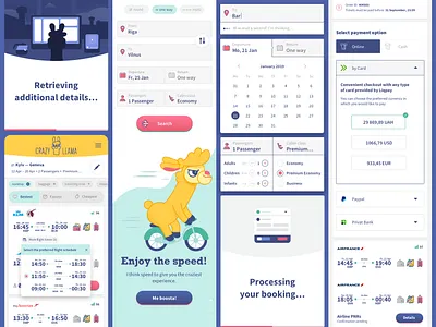 Crazy Llama Showcase app booking desktop flight illustraion mobile ui ux web