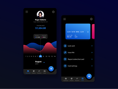 Digital Mobile Banking App - Dark Mode banking app dark app dark mode dark theme dark ui digital banking figma figmadesign interface design payments prototyping reporting ui ui design ux ux design wireframing