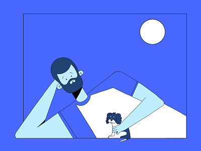 A man and his puppy 2d blue blue and white character design dog flat design illustration illustrator man puppy vector