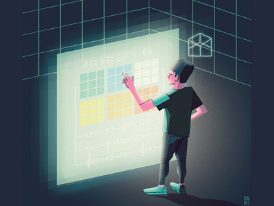 Geuria Magazine: Bilbao Rubik’s Cube Tournament 2018. basquenland colourful dani maiz editorial illustration futuristic hologram illustration magazine illustration rubiks cube