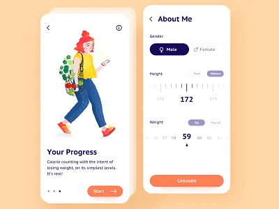 Calorie Counter. Daily UI::004 app calculator dailyui dailyui004 design gender height icons illustration measure onboarding weight