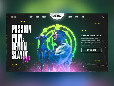 Kid Cudi - PP&DS landing concept 80s 80s style hiphop kanye kidcudi landing music neon neon sign retro space stranger things strangerthings texture ui ux vintage webdesign website website design