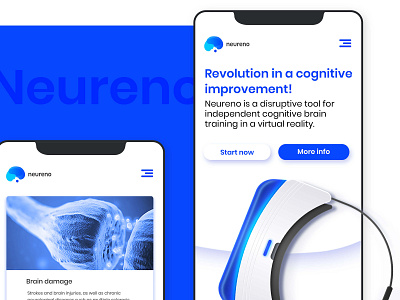 Neureno - mobile page blue brain brains branding colors identity illustration logo logotype medical app medicine mobile mobile ui neurons ui ux vector virtualreality vr