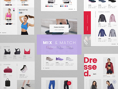 Line Sheet Products Laoyouts active activewear brochure brochure design catalog catalogue design clothes clothing collection editorial fashion fit fitness grid lookbook modern products purple red sports