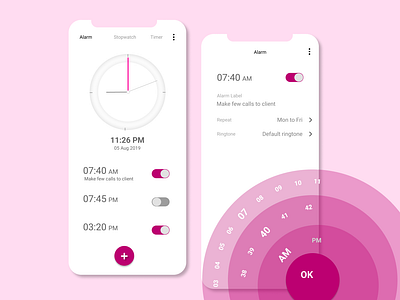 Alarm Clock UI alarm app alarm clock app application clock design figma figmadesign minimal mobile online ui ux