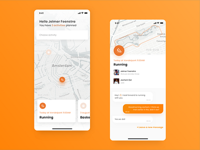 OlympicHub chat chatting event map minimalism mobile olympic orange redesign running app social sports ui ux