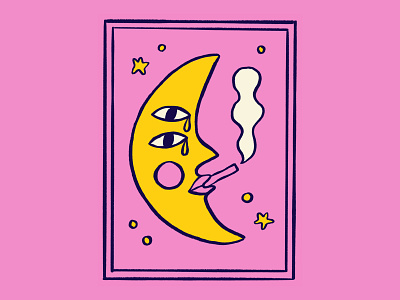 Puffs & Feels emotional illustration moon naive smoking stars