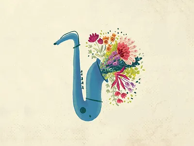 Saxophone with flowers book illustration botanical illustration children illustration flowers illustration illustrator lindy hop music saxophone swing vintage