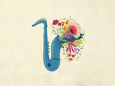 Saxophone with flowers book illustration botanical illustration children illustration flowers illustration illustrator lindy hop music saxophone swing vintage