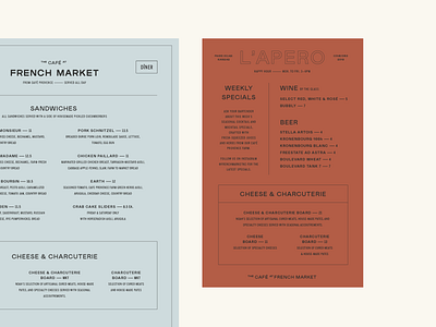 French Market Menus brand identity branding french market happy hour market menu menu design print menu restaurant restaurant branding typography