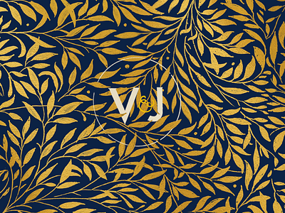 Wedding invitation gold monogram vines wedding