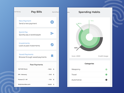 Spending Habits and Bill Payments - Fintech Application app bill colorful credit fintech habits high contrast pay bills simple zen