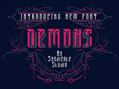 DEMONS Font + FREE illustrations and badges art blackletter branding bundle dark demon design detail devil displayfont font head illustration logo poster refline t shirt tattoo typography vector
