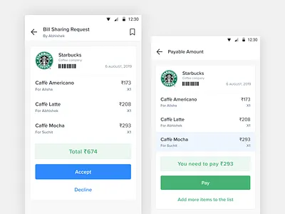 Split Bill Android concept app designoftheday figma figmadesign invision invison studio sketch ui uidesign uiuxdesign vector xd design