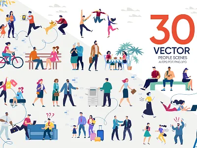People Scenes Flat Collection background character collective design flat girl graphic group illustration man meeting people school style support talk vector white woman young