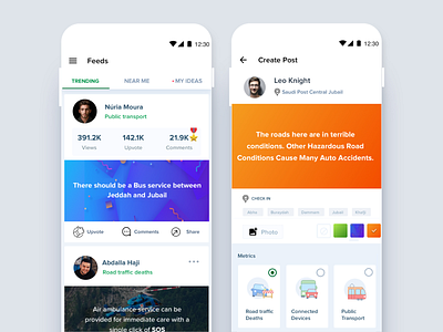 Feeds & Post UI android app awards colors create post design feeds flat icon ideas illustration iphone nearby post saudi arabia trending ui ux vector vehicle