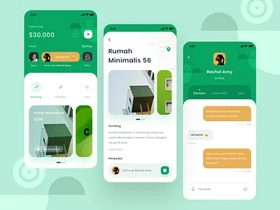 Kontrakan App app cards chat detail explorations finder home search icons ios maps messages mobile rent ui ux