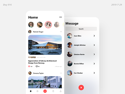 Social app app homepage message ui
