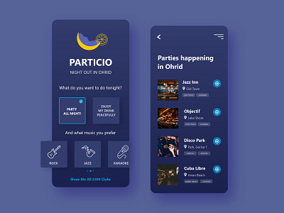 Particio A Night Out In Ohrid clean app design clean design finder app flat design location app map app mapping mobile app mobile app design mobile app development mobile app experience mobile app idea mobile application mobile ui particio party app party finder party poster platform web app idea