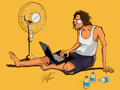 I'm hot I need a fan bottles character design design digital illustration digitalart hell hot illustration summer sweat water weather work