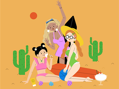 Sea sand sunny day~ animation art artwork beach boy cactus character design girl girls graphic illustration love sand sea summer sunny sunny day sunny side up vacation