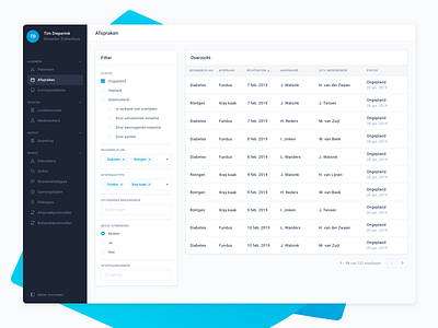 Appointments app appointments cards dasboard filter healthcare multiselect navigation page navigation table ui