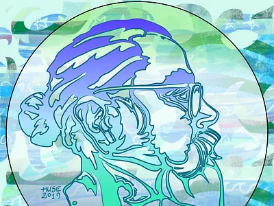 portrait of Ricardo, 2 autodesk graphic blue float line drawing man bun portrait procreate retrato waves