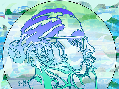 portrait of Ricardo, 2 autodesk graphic blue float line drawing man bun portrait procreate retrato waves