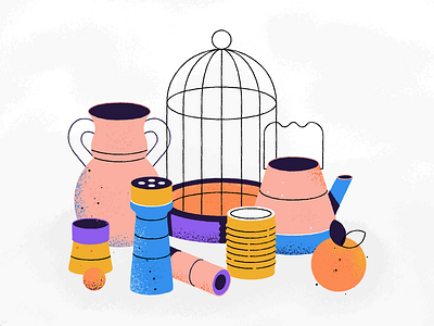 Wired magazine illustration cage fruit orange props vase