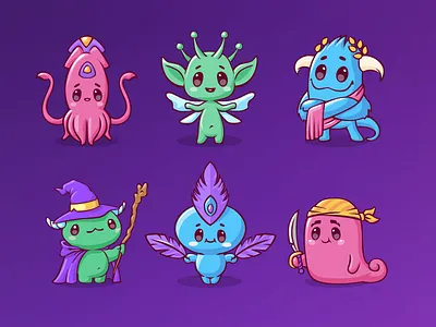 Characters for mobile game (part4) 2d animal cartoon character child cute design emotion feather game greek icon illustration magic octopus sketch vector warrior wizard