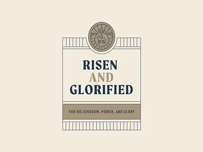 Risen And Glorified Badge badge brand branding church cross gold illustration jesus lamb lines logo ministry monoline podcast print type vector web