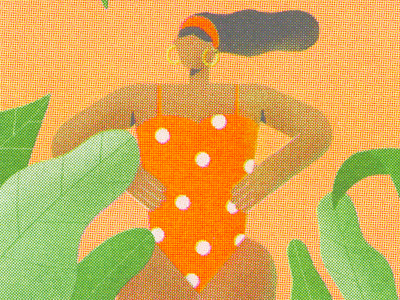 A girl from Aruba (riso orange) art beach character character design design drawing girl illustration ipad printmaking prints procreate riso risograph