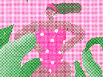 A girl from Aruba (riso pink) art beach character design design drawing girl illustration printmaking prints procreate riso risograph