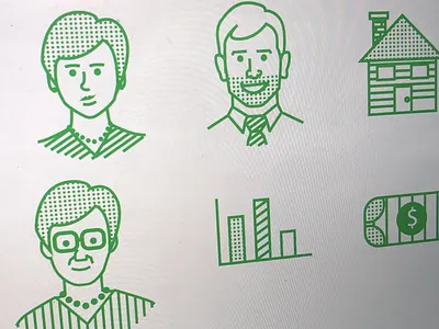 Halftone icons finance financial iconography icons illustration line line art people presentations