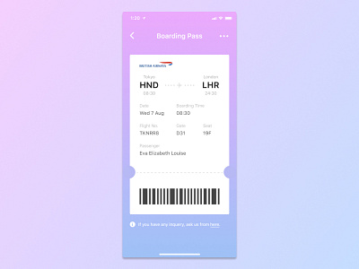 Daily UI Challenge - #024 Boarding Pass app boarding pass daily 100 challenge dailyui dailyuichallenge design ios ios app ui uidesign ux uxdesign