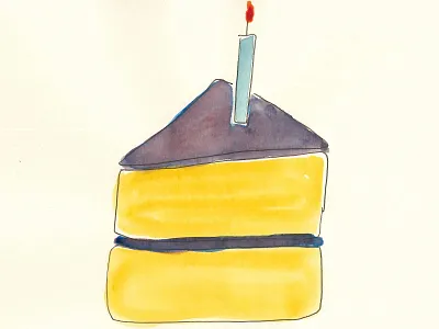 One piece of cake illustration line drawing watercolor