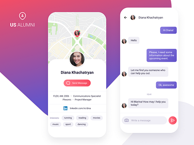 US Alumni App android app application clean ui gradient ios ios app ios app design mobile mobile app mobile app design mobile ui purple rounded corners ui ui ux ui ux design uidesign uiux ux
