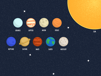 Solar system + Moon earth illustration jupiter mars mercury moon neptune planets saturn sketch space sun uranus venus