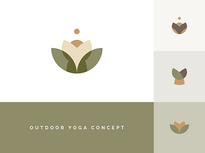 Outdoor Yoga artwork branding clean concept design flat icon illustration logo logoidea lotus meditation mindful minimal nature padmasana position vector yoga