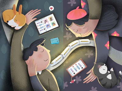 Happy Valentine's Day banner design illustration mobile phone night valentines day 设计