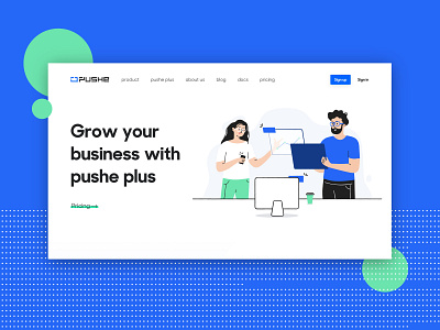 Pushe Plus 2d branding design illustration minimal notification ui ux vector web website