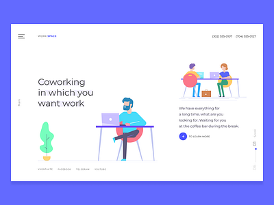 Work space coworking design figma illustration landing page minimal ui ui ux ux web white