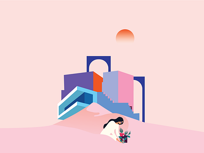 Future architecture branding colorful gradient sky summer vector women
