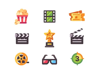 Cinema icons 3d award cinema film flat design glasses icon movie popcorn