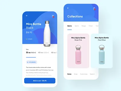 Bottle store app application blue bottle clean colors design digital gradient graphic minimal mobile mobile design round shadow shop ui ux vector white