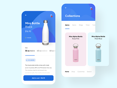 Bottle store app application blue bottle clean colors design digital gradient graphic minimal mobile mobile design round shadow shop ui ux vector white