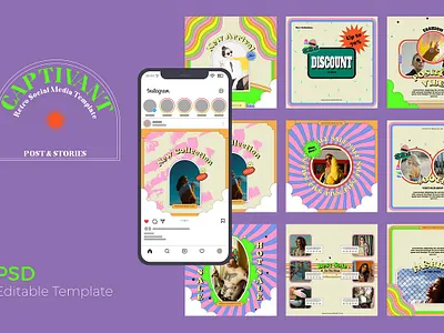 Captivant Retro Social Media captivant retro social media editable template instagram instagram post instagram stories retro retro social media retro template template templates for instagram